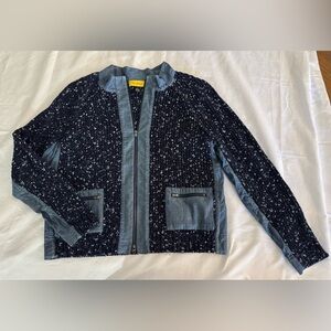 St. John white  and Blue Tweed knit Jacket with  denim touches